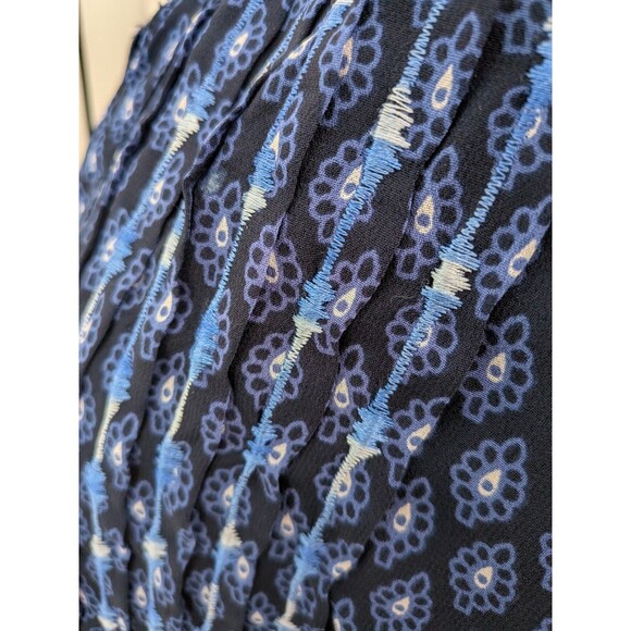 Ulla Popken Top Women's 16/18 Cottagecore Boho Blue Floral Pleats Button Tunic - Picture 6 of 11